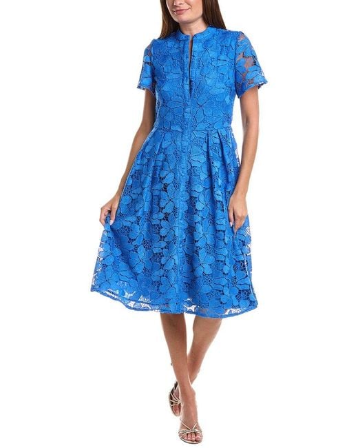 Tahari Blue Embroidered Midi Dress