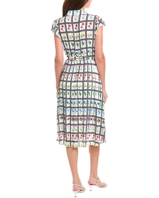 Tahari White Flutter Sleeve Midi Dress