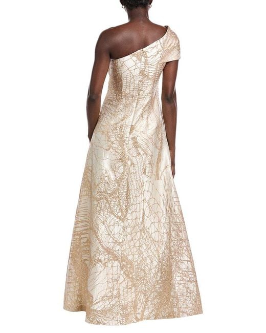 Teri Jon Natural One-Shoulder Jacquard Gown