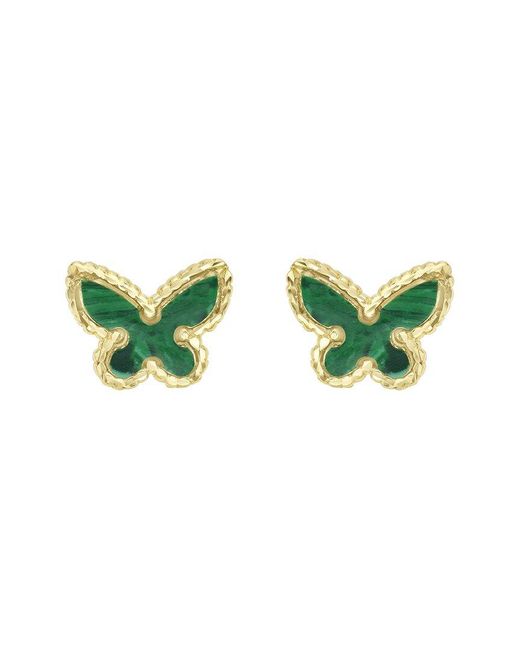 Italian Gold Green 14K Malachite Butterfly Earrings