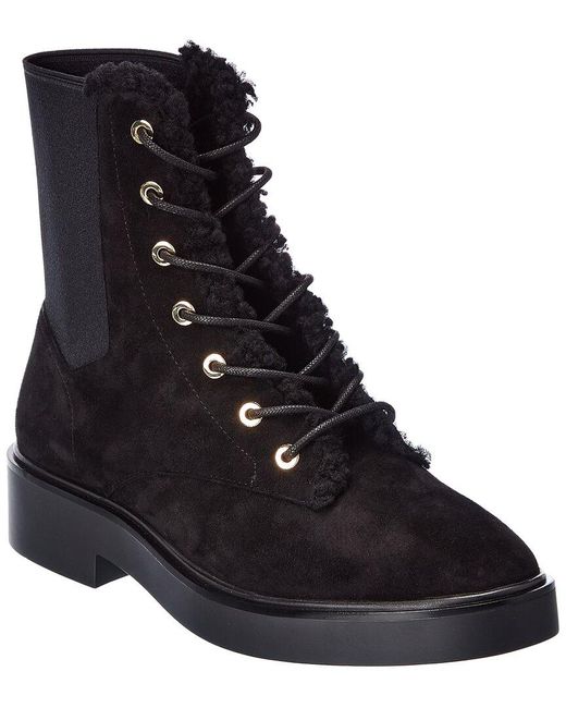 Stuart Weitzman Henley Chill Suede Combat Boot in Black | Lyst