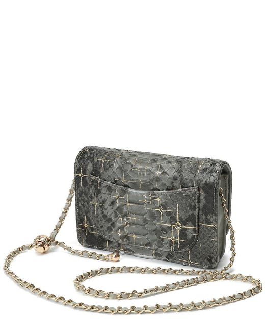 Tiffany & Fred Paris Gray Python-Embossed Leather Crossbody