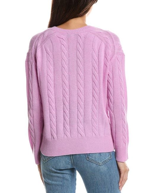 Forte Purple Fashioned Cable V-Neck Cashmere Sweater