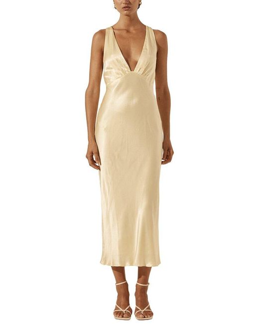 Shona Joy Natural La Lune Plunged Cross Back Midi Dress
