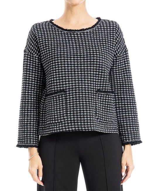 Max Studio Black Chenille Tweed Crewneck Top