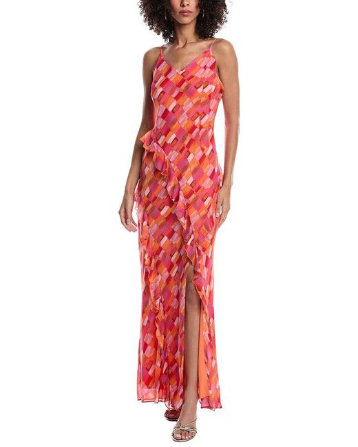 MILLY Red Sunset Tile Maxi Dress