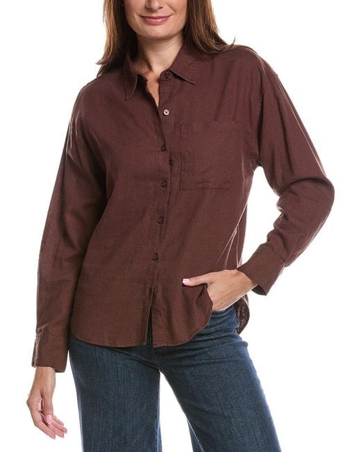 Z Supply Brown Alfie Button Up Linen-Blend Shirt