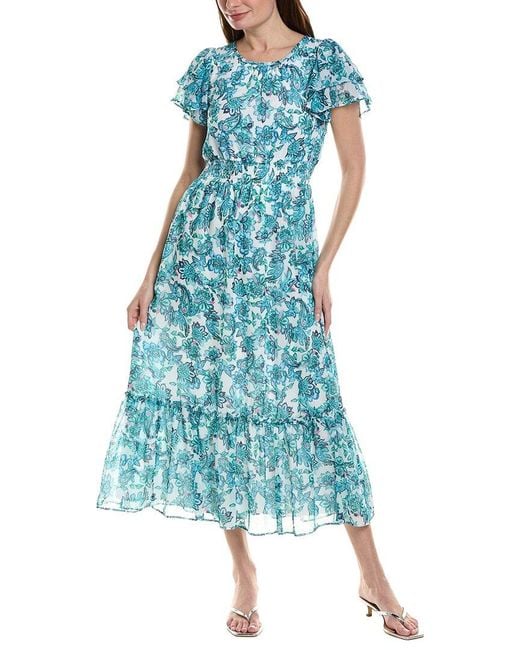 Cece Blue Double Ruffle Maxi Dress
