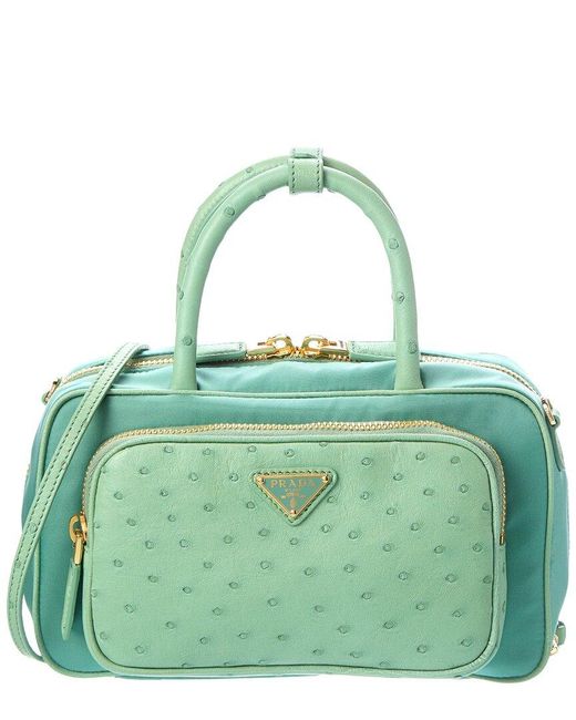 Prada Green Mini Tessuto & Ostrich Shoulder Bag