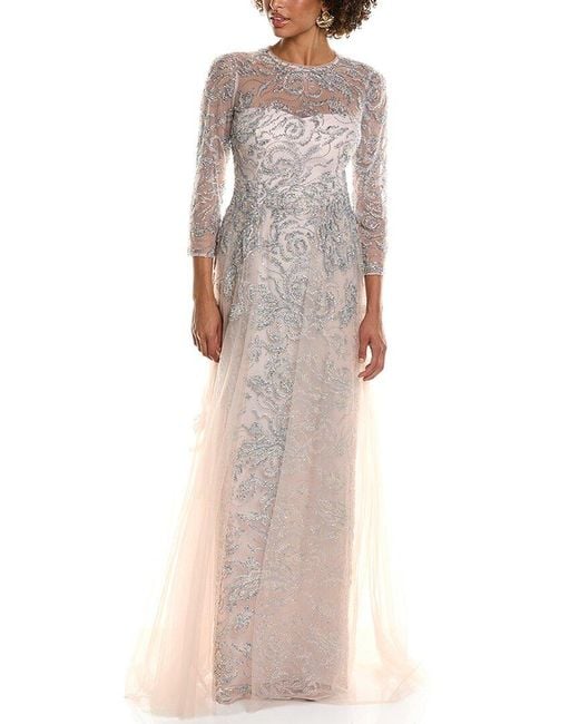 Teri Jon Pink Beaded Tulle Gown