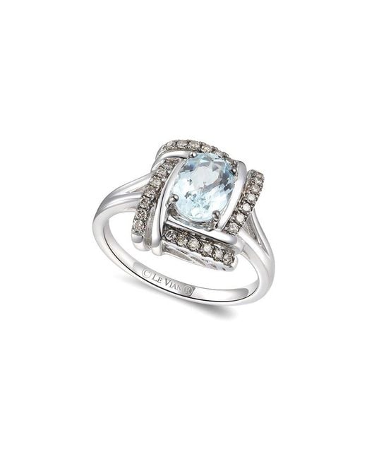 Le Vian White 14K 1.15 Ct. Tw. Diamond & Aquamarine Cocktail Ring