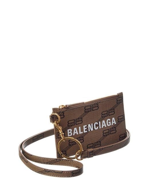 Balenciaga Brown Cash Coated Canvas Card Case On Keyring for men