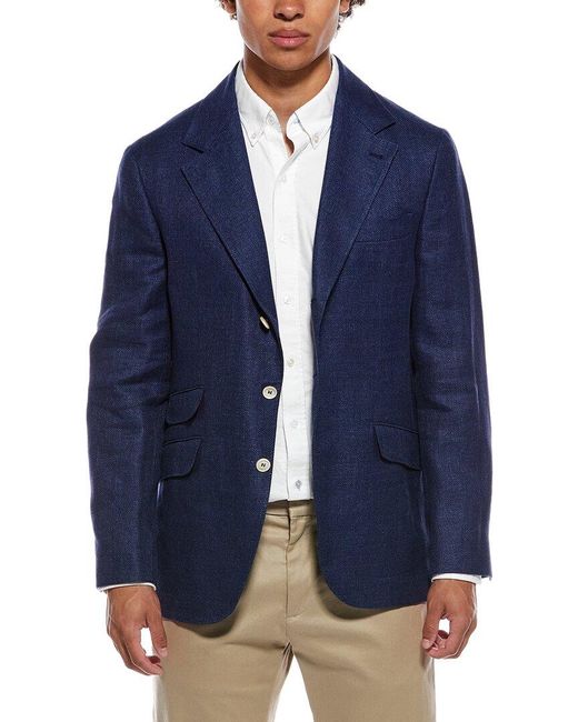 Brunello Cucinelli Blue Linen & Wool-Blend Blazer for men