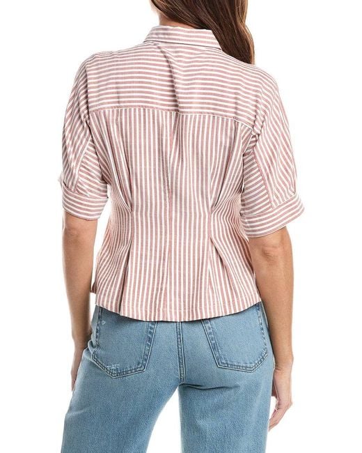 Max Studio Pink Roll Cuff Pintuck Button Front Shirt