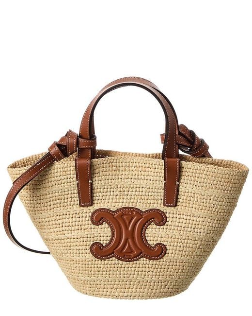 Céline Brown Nano Supple Classic Panier Raffia & Leather Tote