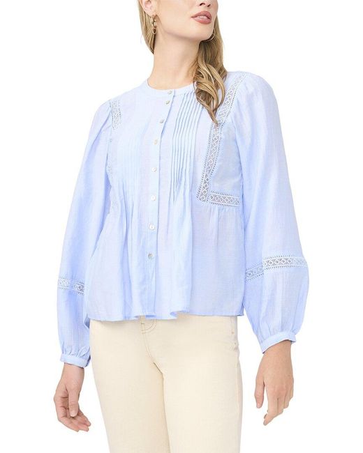 Vince Camuto Blue Crewneck Pleated Front Top