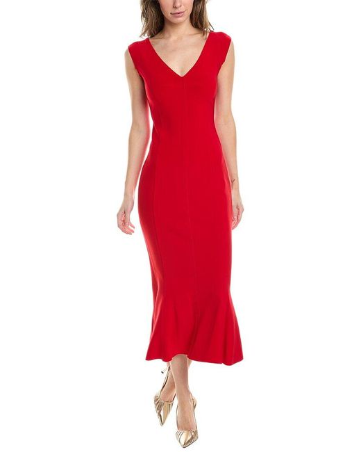 Norma Kamali Red Grace Mid-calf Fishtail Midi Dress
