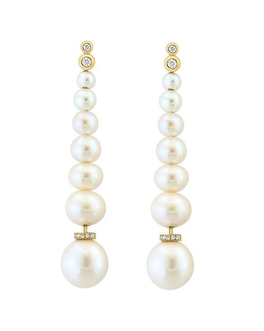 Effy Fine Jewelry White 14K 0.13 Ct. Tw. Diamond & 3.5-8.5Mm Pearl Earrings