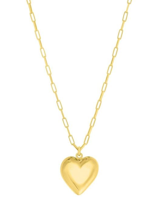 Italian Gold Over Silver Metallic 14K Puffed Heart Paperclip Necklace