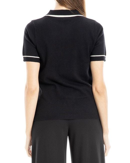 Max Studio Black V-Neck Polo Top
