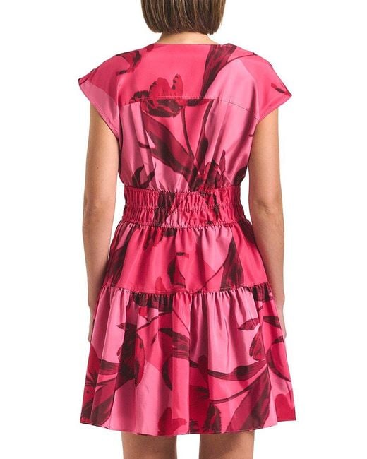 10 Crosby Derek Lam Red Lunette Printed Faille Bubble Hem Dress