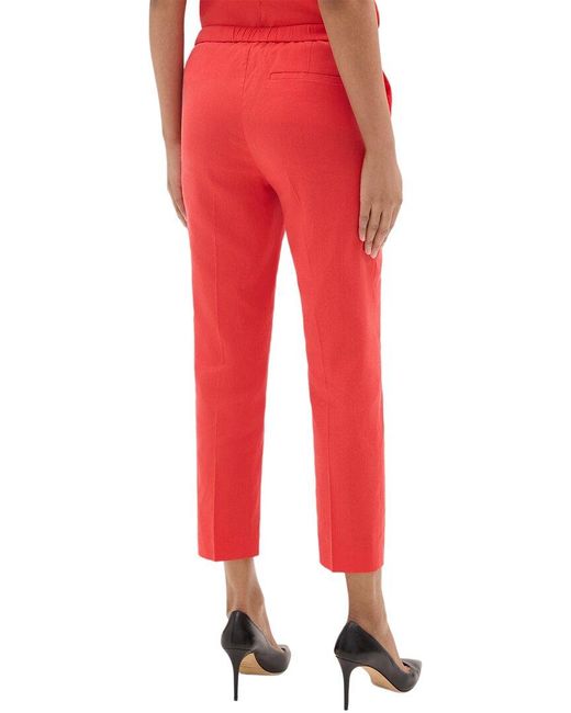 Theory Red Treeca Linen-Blend Pant