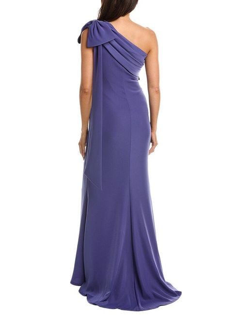 Tadashi Shoji Purple Cassia Bow Shoulder Crepe Gown