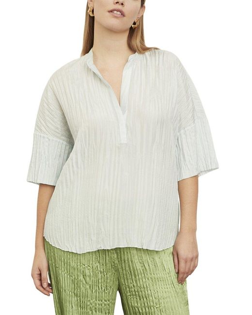 Vince Green Plus Crushed Band Collar Silk Blouse