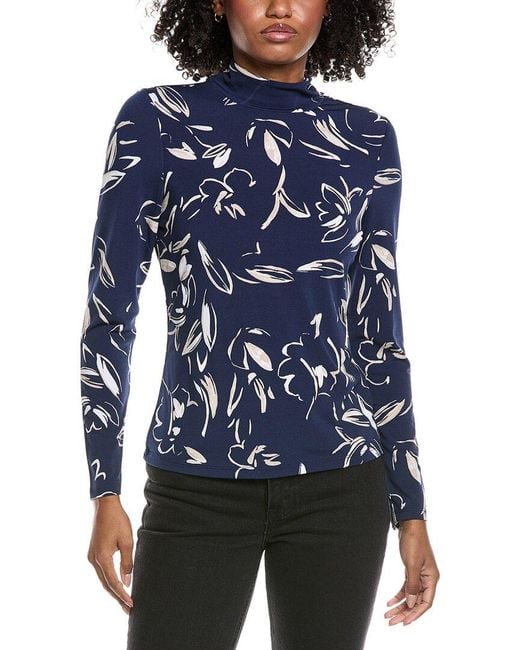 Laundry by Shelli Segal Blue Long Sleeve Mock Neck Top