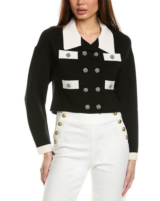Alice + Olivia Black Verdell Wool-Blend Sweater Jacket
