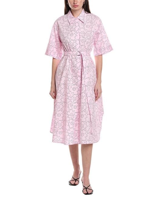Marimekko Pink Popliini Piirto Unikko Button Front Midi Dress