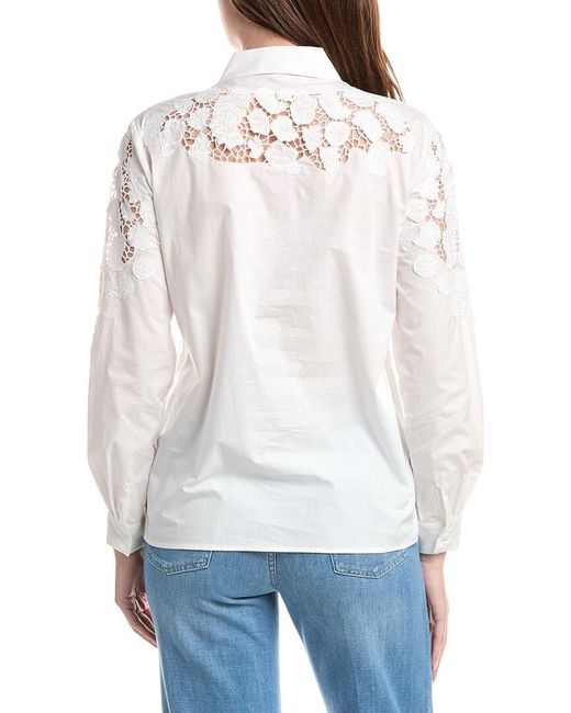 Tahari White Collared Oversized Button-Down Shirt