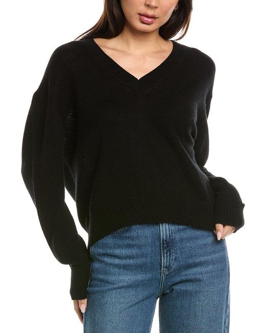Brodie Cashmere Black Easy V-Neck Wool & Cashmere-Blend Sweater