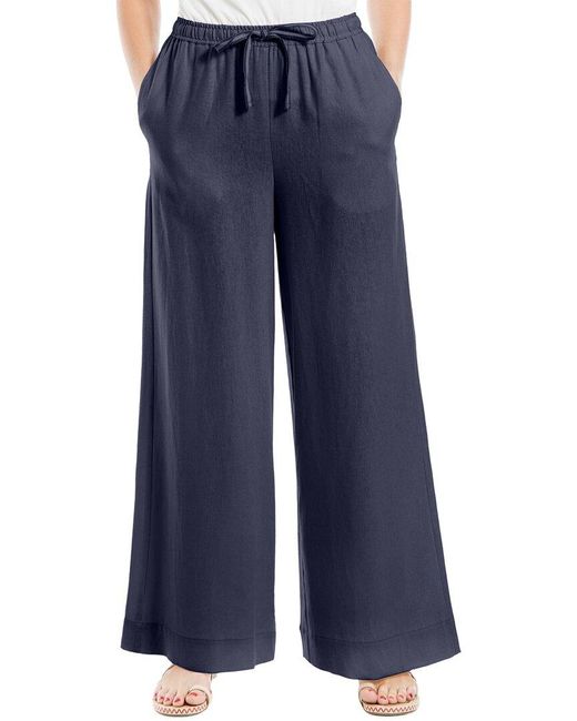Max Studio Blue Drawstring Linen Pant
