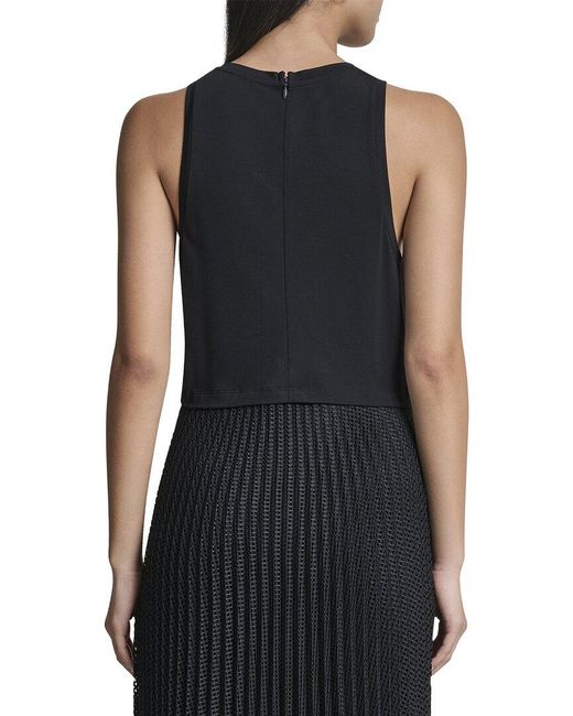 DKNY Black Mix Media Pleated Windowpane Dress