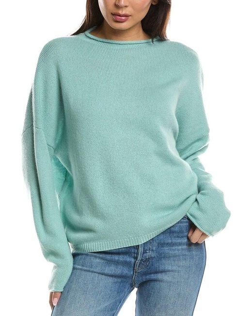 Forte Blue Slouchy Roll Trim Cashmere Pullover