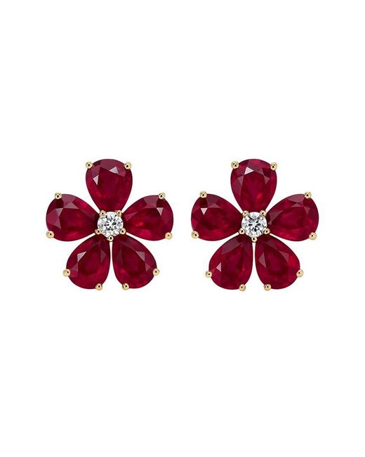 Jewels by Viomo Red 14K 4.92 Ct. Tw. Diamond & Ruby Flower Earrings