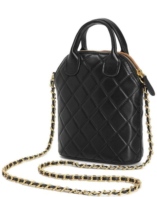Tiffany & Fred Paris Black Mini Quilted Suede & Leather Tote