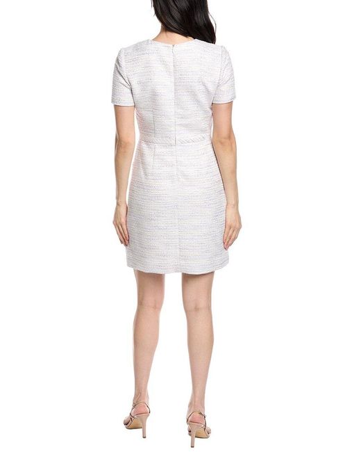 St. John White Tweed Contrast Waist Sheath Dress