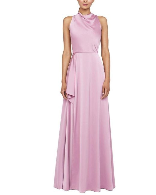 THEIA Purple Amara Cowl Drape Gown