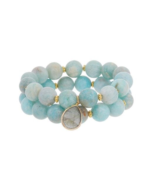 Rachel Reinhardt Jewelry Blue Vermeil Amazonite & Labradorite Stackable Bracelet