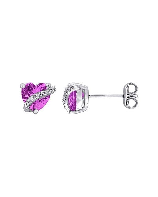 Rina Limor Pink Rose Over 1.98 Ct. Tw. Diamond & Lab-Grown Created Sapphire Heart Stud Earrings