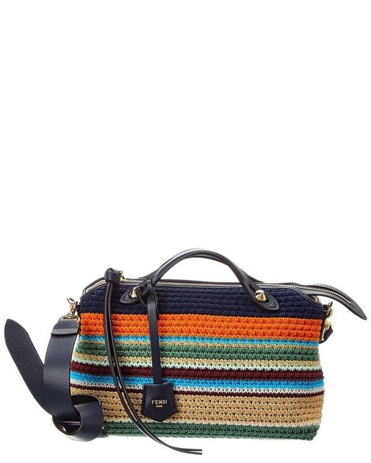 Fendi Blue By The Way Soft Medium Crochet & Leather Clutch