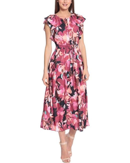 Maggy London Red Ruffle Sleeve Midi Dress