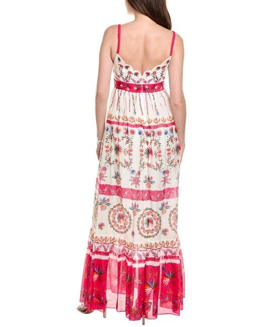 Saloni Pink Linen Bodice Silk-Blend Maxi Dress