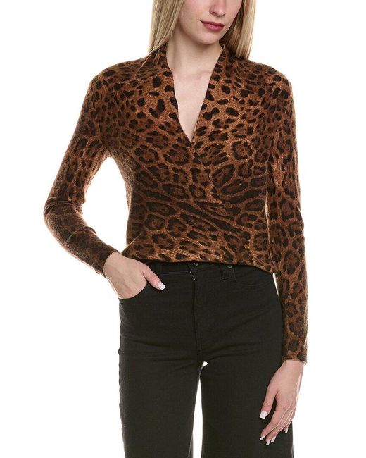 Sofiacashmere Brown Modern Faux Wrap Wool & Cashmere-Blend Sweater