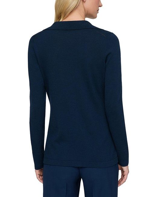 Lafayette 148 New York Blue Button Front Silk-Blend Polo Cardigan