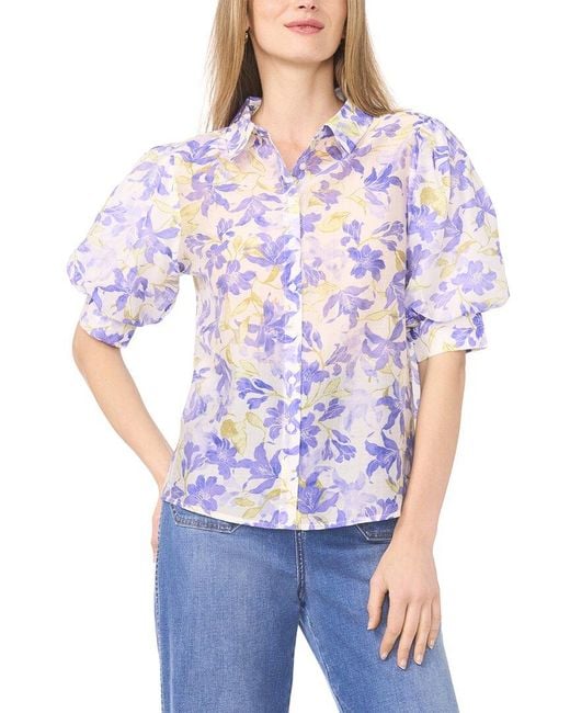 Vince Camuto White Bubble Cuff Button Front Blouse