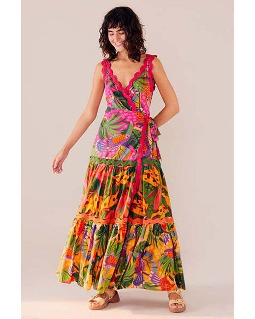 Farm Rio Red Mixed Painted Toucans Maxi Dress