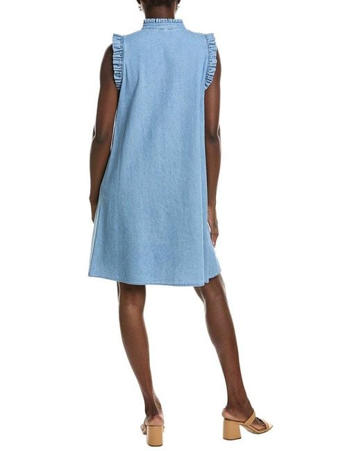 Jones New York Blue Ruffle Chambray Trapeze Dress